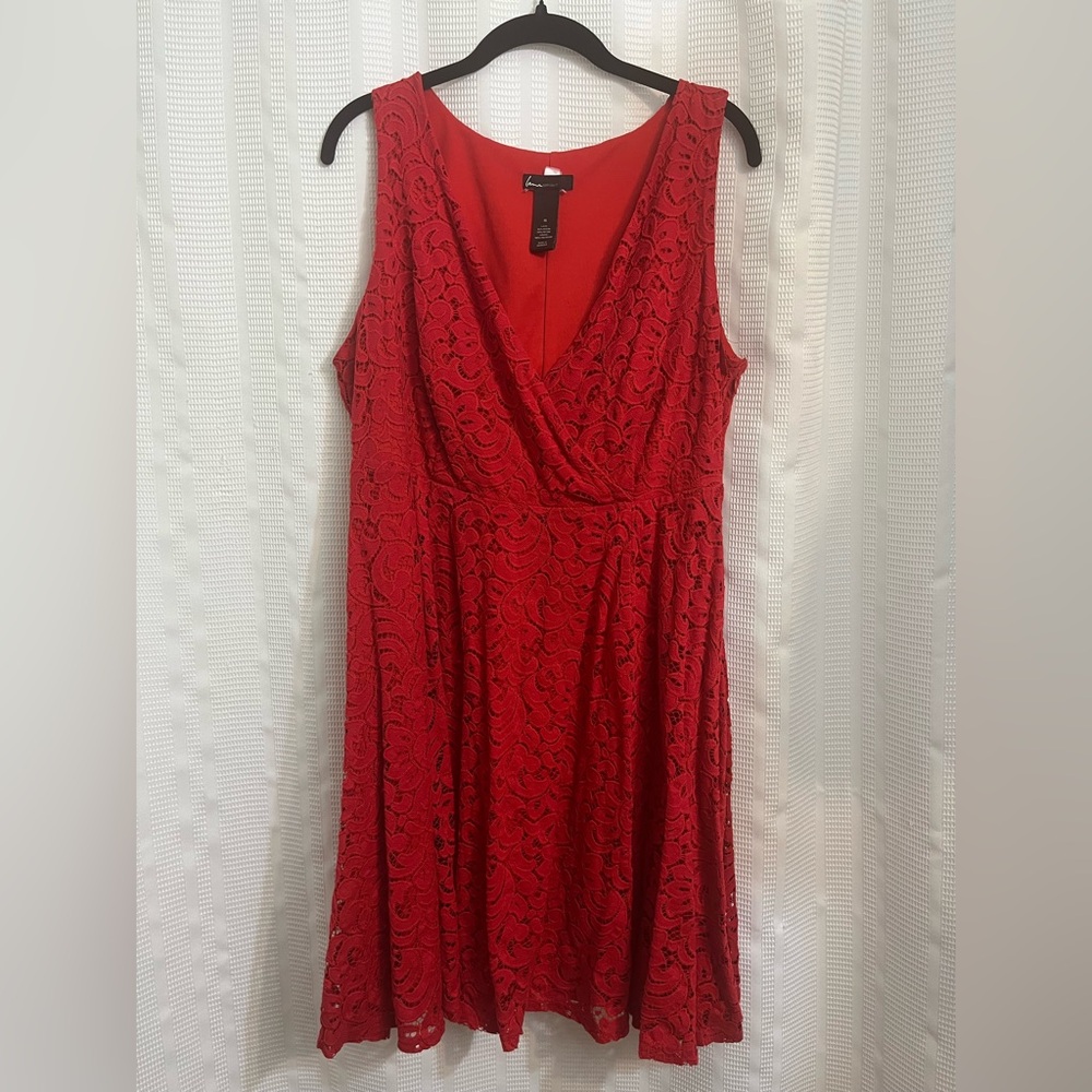 Lane Bryant. Size 16. Red lace faux wrap dress.